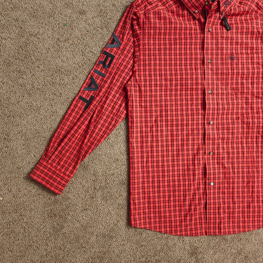 NWOT Ariat Pro Series Mens Red Plaid Long Sleeve‎ Button Up Shirt Fitted Size L - Picture 13 of 16